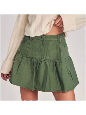 High-Waist Olive Green Tiered Mini Skirt